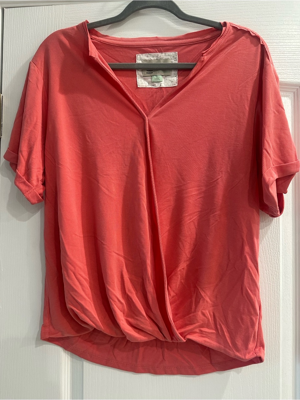 Anthropologie Coral V-Neck Draped Twist Hem Blouse